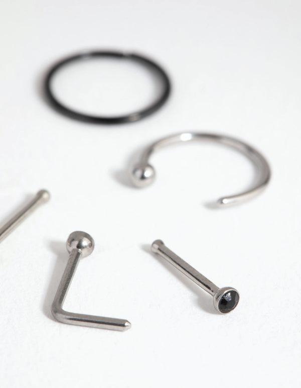 Mixed Metal Surgical Steel Classic 6-Pack Nose Rings and Studs