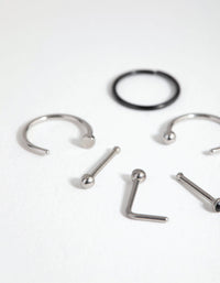 Klassieke neusringen en studs van gemengd chirurgisch staal in 6-pack - link has visual effect only