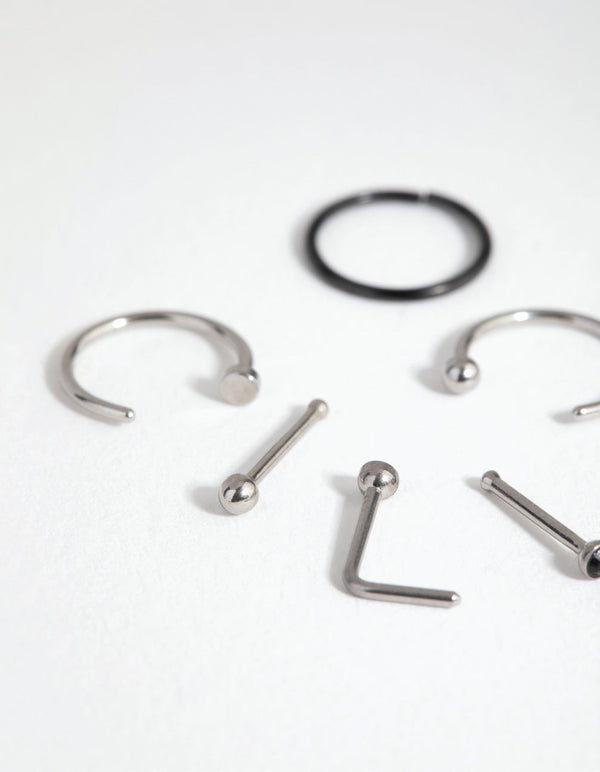 Mixed Metal Surgical Steel Classic 6-Pack Nose Rings and Studs