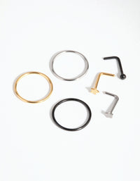 Mixed Metal Surgical Steel Ball Star 6-Pack Nose Rings and Studs - link has visual effect only