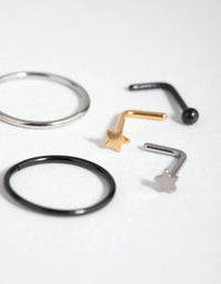 Mixed Metal Surgical Steel Ball Star 6-Pack Nose Rings and Studs - link has visual effect only