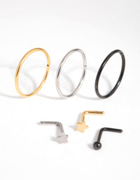 Mixed Metal Surgical Steel Ball Star 6-Pack Nose Rings and Studs - link has visual effect only
