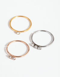 Mixed Metal Surgical Steel Diamante Top 3-Pack Nose Rings - link has visual effect only