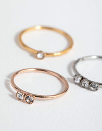 Mixed Metal Surgical Steel Diamante Top 3-Pack Nose Rings - link has visual effect only
