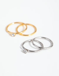 Mixed Metal Surgical Steel Diamante Top 4-Pack Nose Rings - link has visual effect only