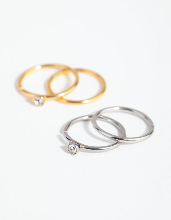 Mixed Metal Surgical Steel Diamante Top 4-Pack Nose Rings