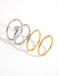 Mixed Metal Surgical Steel Diamante Top 4-Pack Nose Rings - link has visual effect only