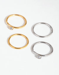 Mixed Metal Surgical Steel Diamante Top 4-Pack Nose Rings - link has visual effect only