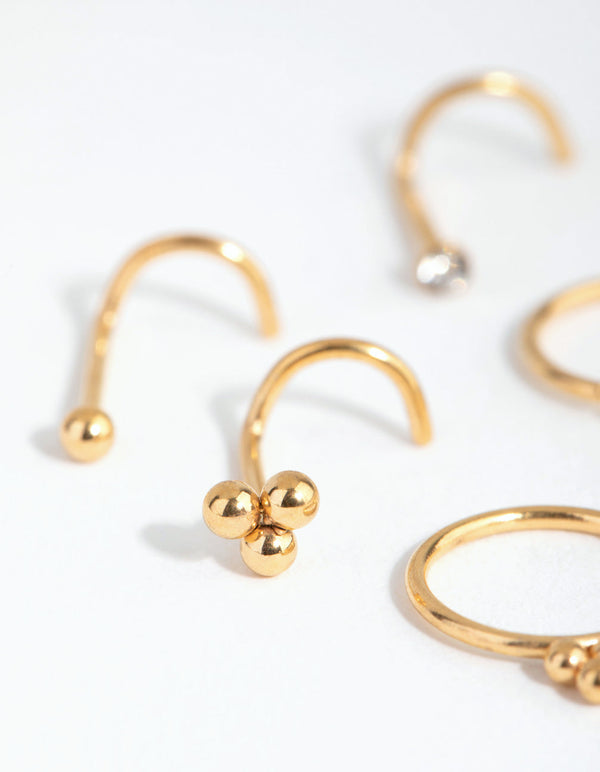 Gold Surgical Steel Ball Cluster 6-Pack Nose Studs
