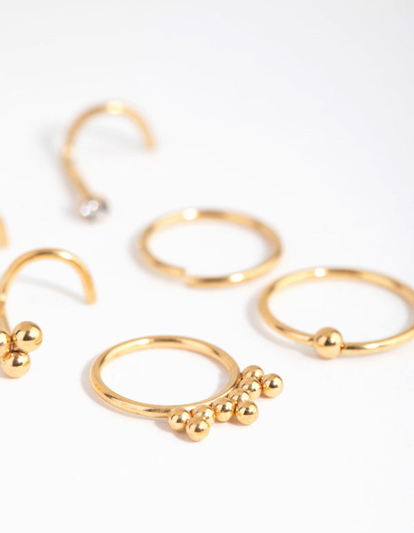 Gold Surgical Steel Ball Cluster 6-Pack Nose Studs