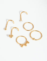 Gold Surgical Steel Ball Cluster 6-Pack Nose Studs - link has visual effect only