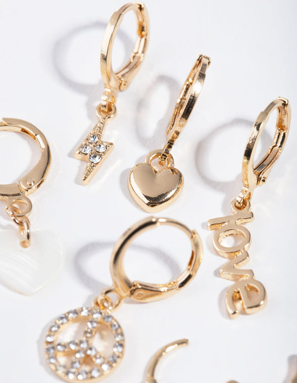 Gold Mismatch Charm Hoop Pack Earring