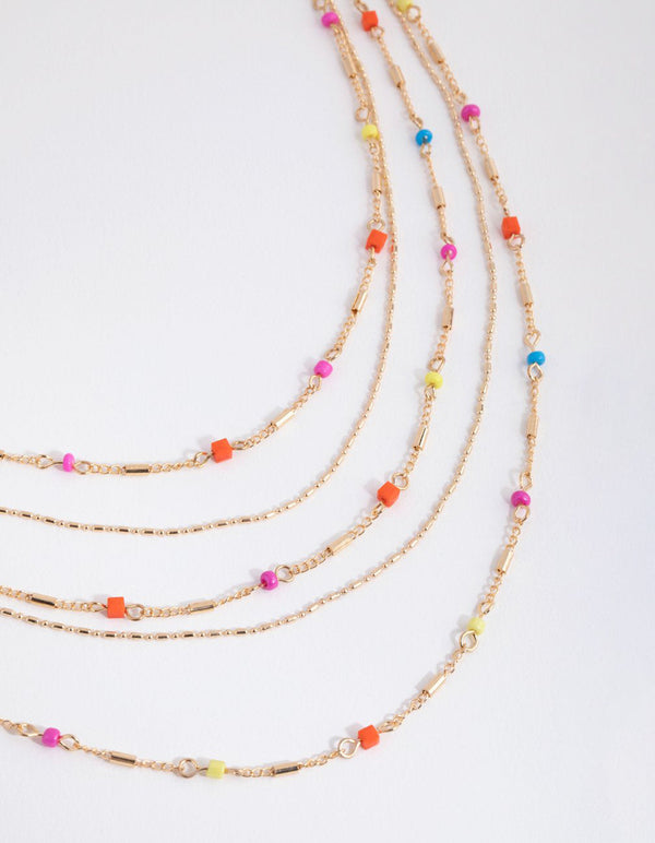 Gold Beaded Multi Row Necklace