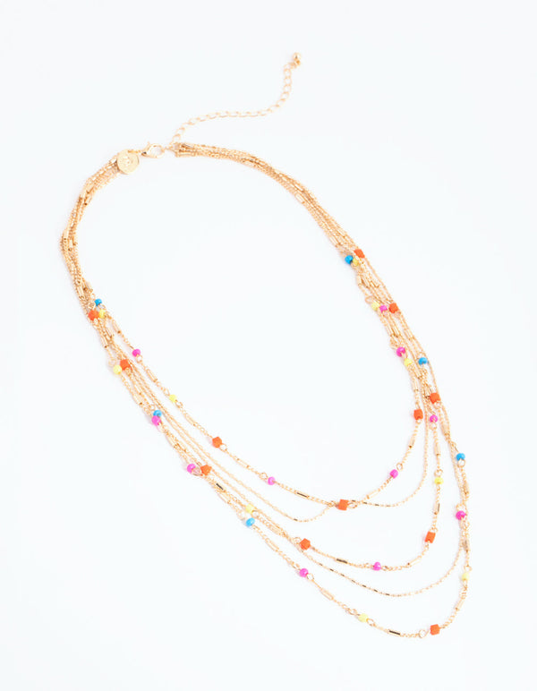 Gold Beaded Multi Row Necklace
