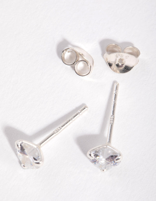 Sterling Silver Cubic Zirconia 1/2ct Heart Stud Earrings