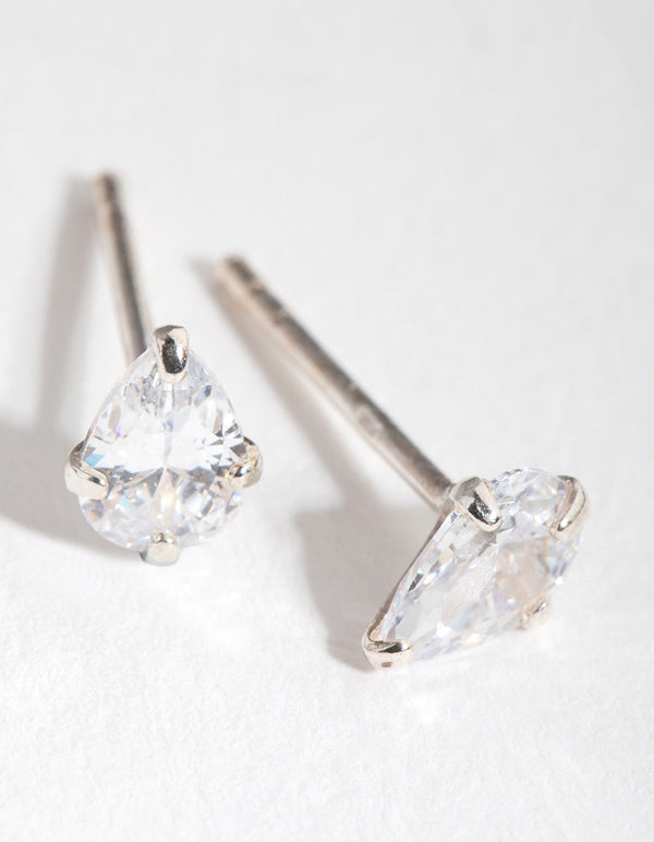 Sterling Silver 0.5ct Cubic Zirconia Pear Stud Earrings