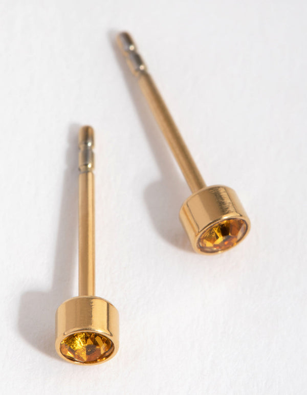 24 Carat Gold Plated Titanium November Topaz Stud Earrings