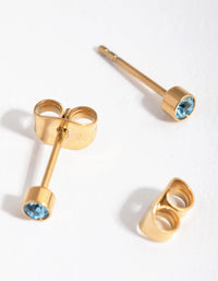 24 Carat Gold Plated Titanium March Aquamarine Stud Earrings - link has visual effect only