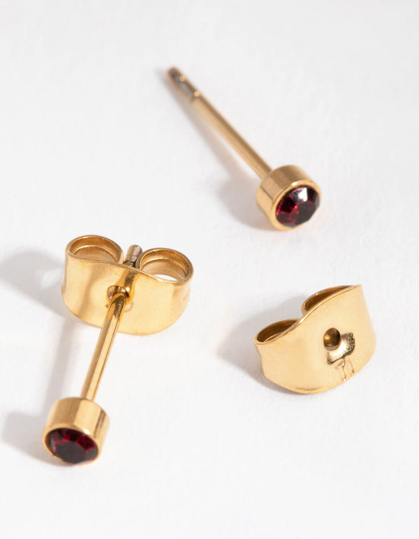 24 Carat Gold Plated Titanium January Garnet Stud Earrings