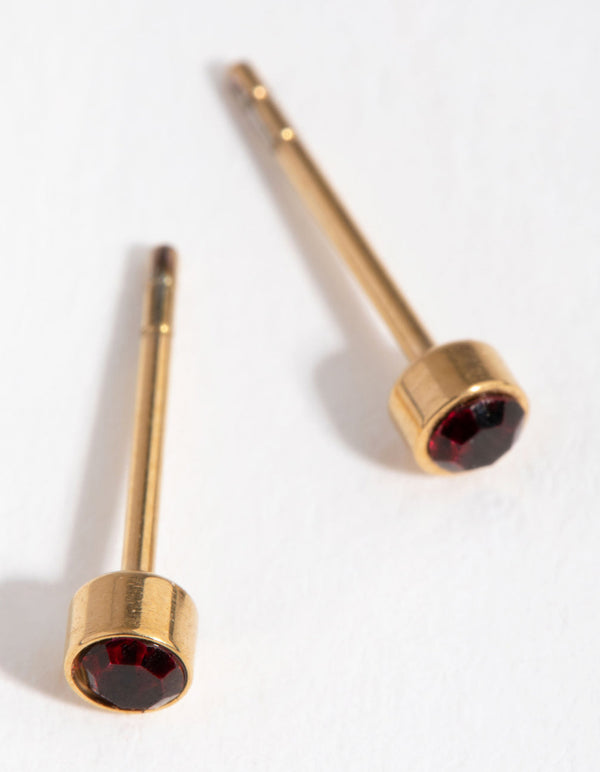24 Carat Gold Plated Titanium January Garnet Stud Earrings