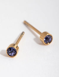 24 Carat Gold Plated Titanium December Tanzanite Stud Earrings - link has visual effect only