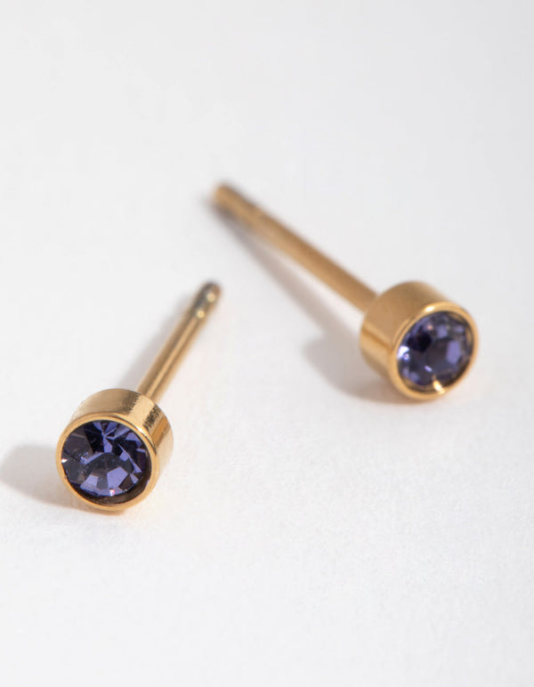 24 Carat Gold Plated Titanium December Tanzanite Stud Earrings