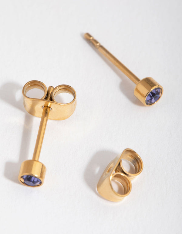 24 Carat Gold Plated Titanium December Tanzanite Stud Earrings