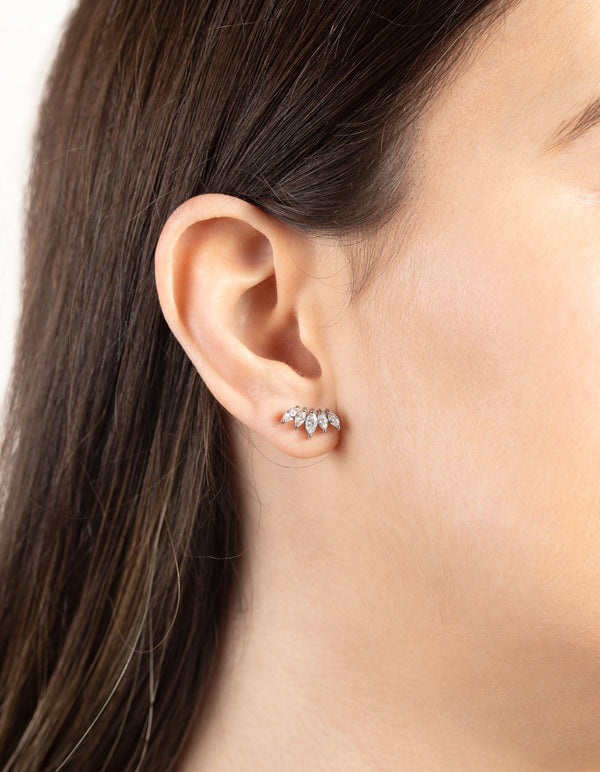 Surgical Steel Cubic Zirconia Marquise Fan Stud Earrings