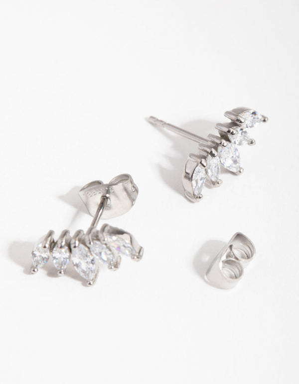 Surgical Steel Cubic Zirconia Marquise Fan Stud Earrings
