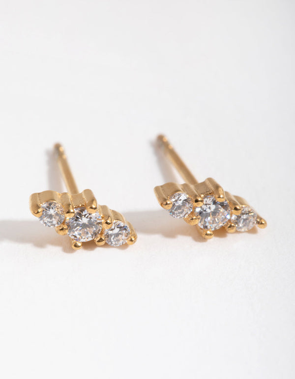 24 Carat Gold Plated Surgical Steel Cubic Zirconia Bar Stud Earrings