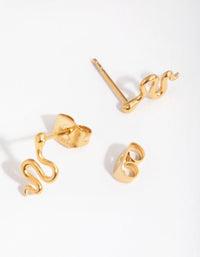 24 Carat Gold Plated Surgical Steel Polished Snake Stud Earrings - link has visual effect only