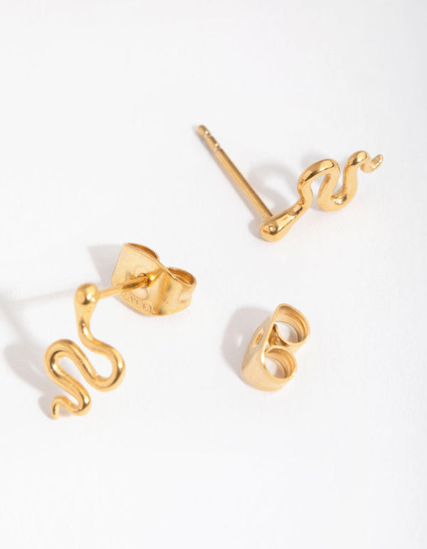 24 Carat Gold Plated Surgical Steel Polished Snake Stud Earrings