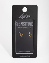 24 Carat Gold Plated Surgical Steel Polished Snake Stud Earrings - link has visual effect only