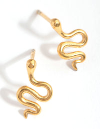 24 Carat Gold Plated Surgical Steel Polished Snake Stud Earrings - link has visual effect only