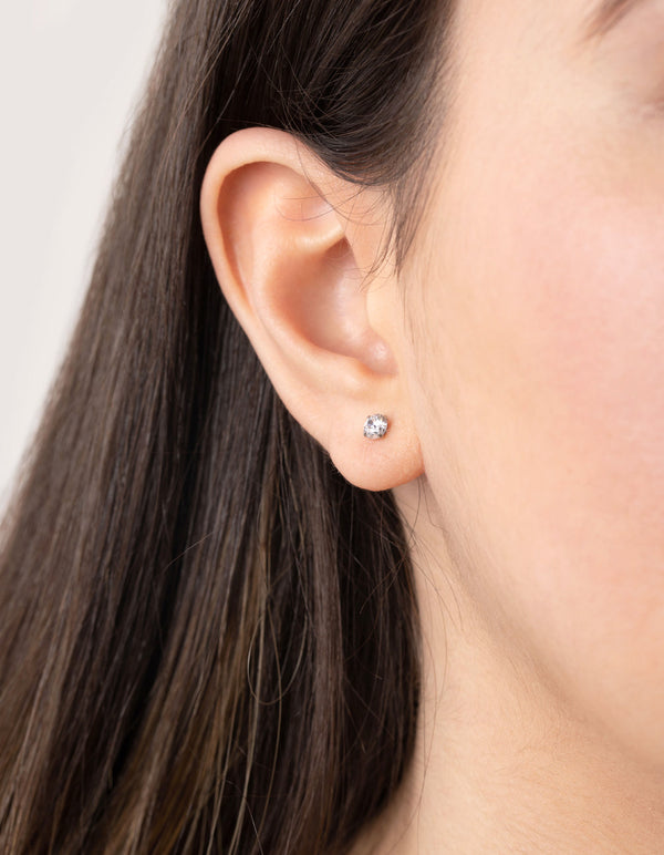 Surgical Steel Round Cubic Zirconia 2-Pack Stud Earrings