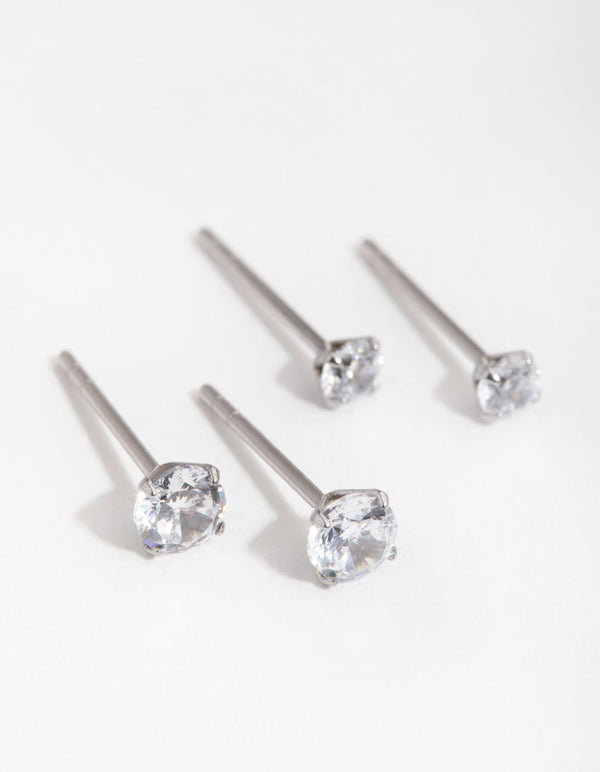 Surgical Steel Round Cubic Zirconia 2-Pack Stud Earrings