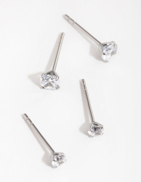 Surgical Steel Round Cubic Zirconia 2-Pack Stud Earrings