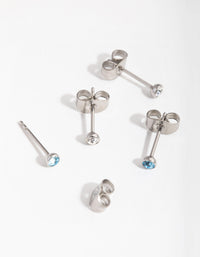 Surgical Steel Blue Diamante 2-Pack Stud Earrings - link has visual effect only