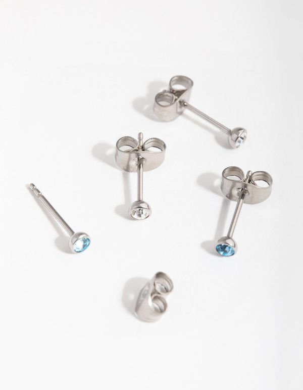 Surgical Steel Blue Diamante 2-Pack Stud Earrings