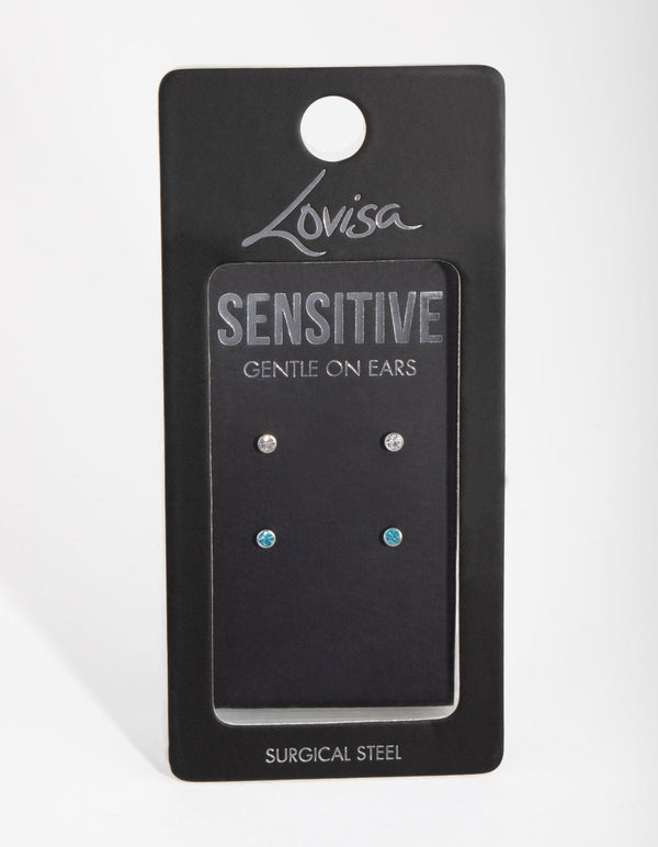 Surgical Steel Blue Diamante 2-Pack Stud Earrings