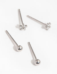 Surgical Steel Flower and Ball 2-Pack Stud Earrings - link has visual effect only