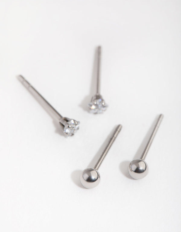 Surgical Steel Star and Ball 2-Pack Stud Earrings