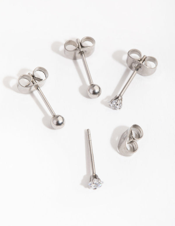 Surgical Steel Star and Ball 2-Pack Stud Earrings