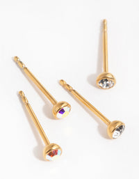 24 Carat Gold Plated Surgical Steel Diamante Bezel 2-Pack Stud Earrings - link has visual effect only