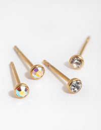 24 Carat Gold Plated Surgical Steel Diamante Bezel 2-Pack Stud Earrings - link has visual effect only