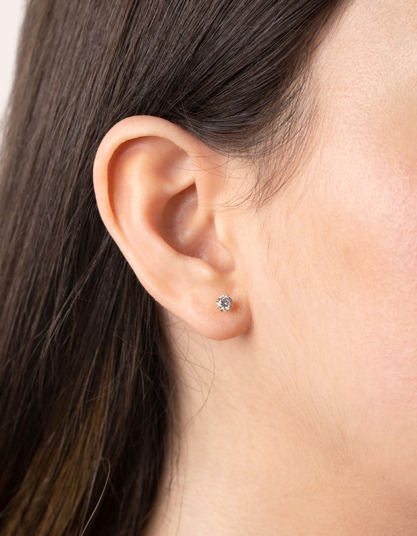 24 Carat Gold Plated Surgical Steel Round Cubic Zirconia 2-Pack Stud Earrings