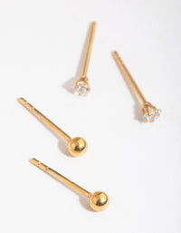 24 Carat Gold Plated Surgical Steel Star and Ball 2-Pack Stud Earrings - link has visual effect only