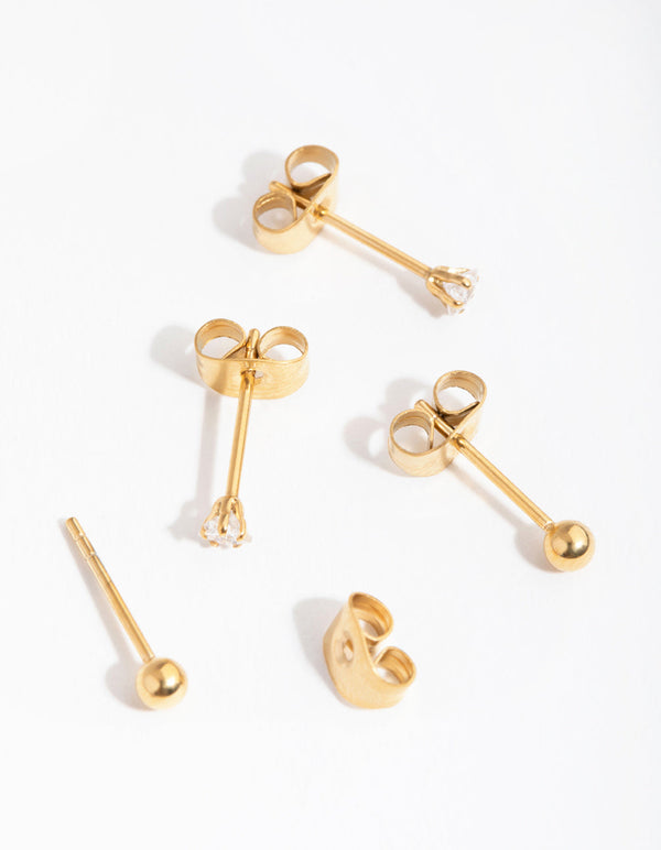 24 Carat Gold Plated Surgical Steel Star and Ball 2-Pack Stud Earrings