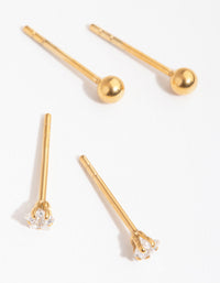 24 Carat Gold Plated Surgical Steel Star and Ball 2-Pack Stud Earrings - link has visual effect only