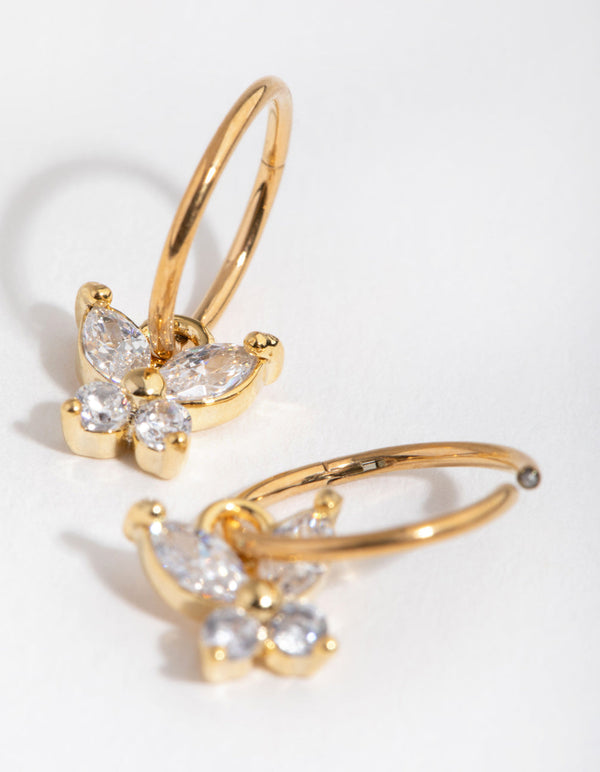 24 Carat Gold Plated Surgical Steel Butterfly Charm Sleeper Earrings
